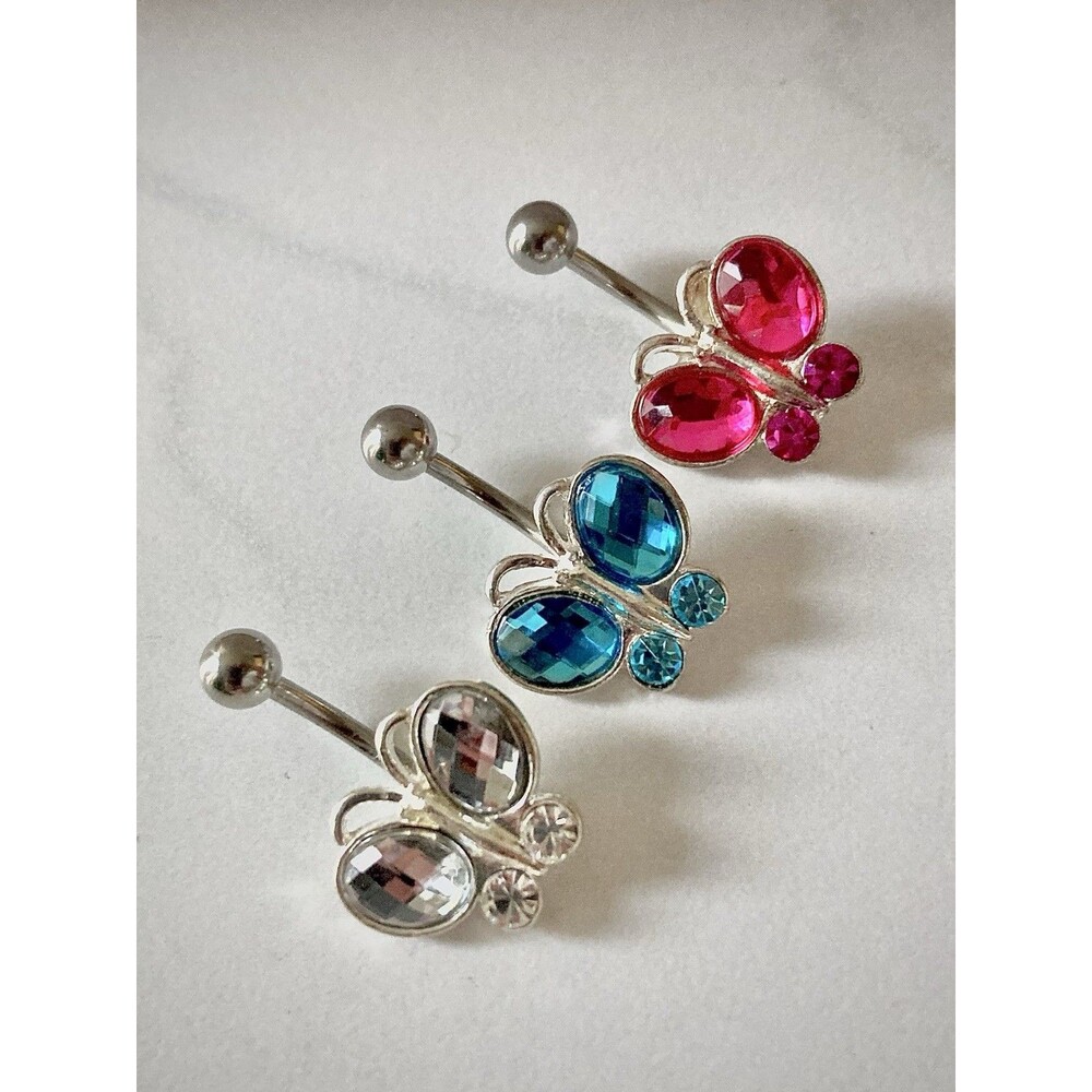 Cubic Zirconia Butterfly Belly Button Ring – 14G Stainless Steel